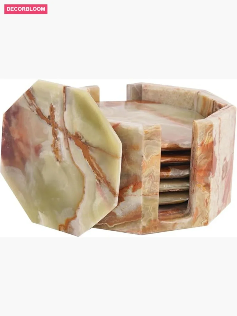 Handmade Green Onyx Marble Coasters Set of 6 with Holder for Drinks, Dining